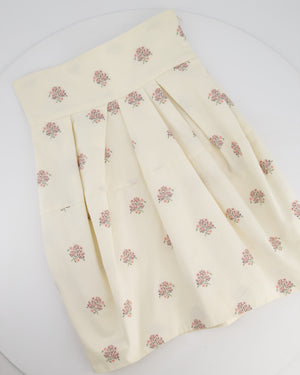 Christian Dior Cream and Pink Floral Print High-Waisted Mini Skirt with Pleated Detail Size FR 34 (UK 6)