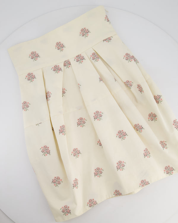 Christian Dior Cream and Pink Floral Print High-Waisted Mini Skirt with Pleated Detail Size FR 34 (UK 6)