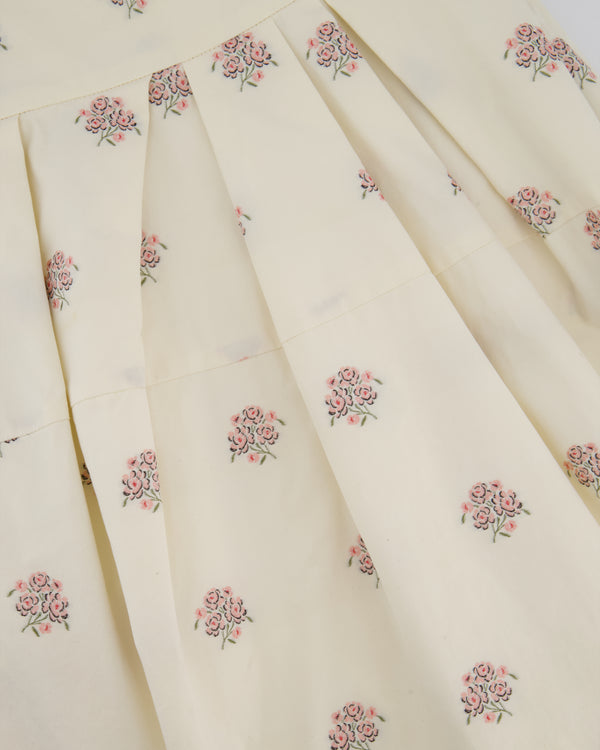Christian Dior Cream and Pink Floral Print High-Waisted Mini Skirt with Pleated Detail Size FR 34 (UK 6)