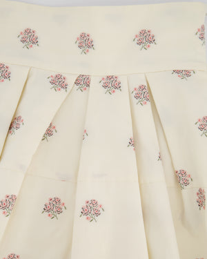 Christian Dior Cream and Pink Floral Print High-Waisted Mini Skirt with Pleated Detail Size FR 34 (UK 6)