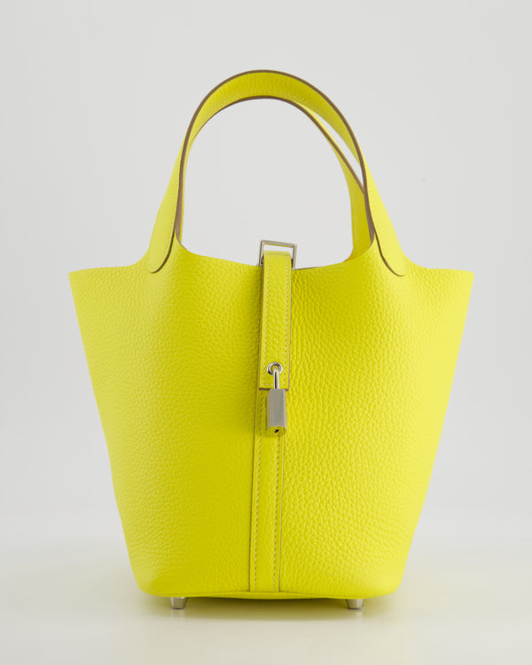 Hermès Picotin Lock Bag 18cm in Lime Clemence Leather with Palladium Hardware