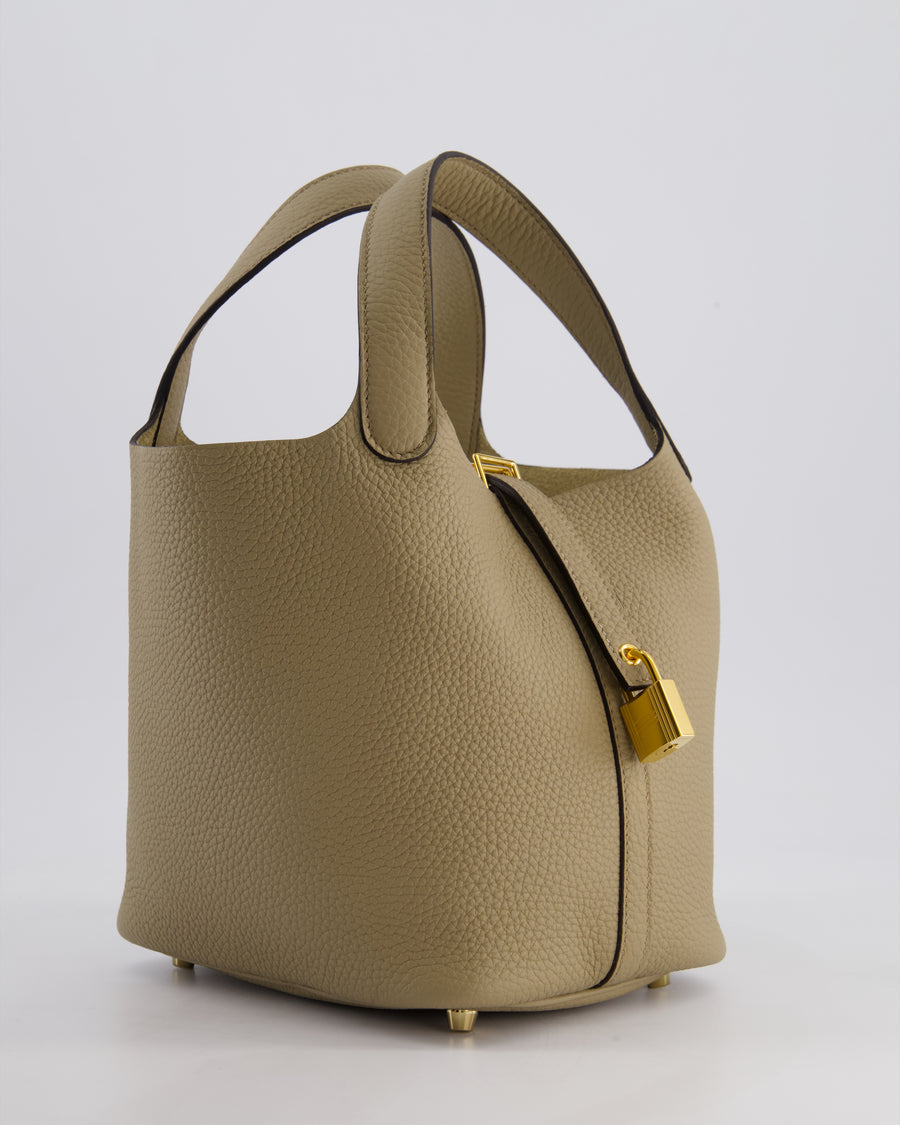 Hermès Picotin Lock Bag 18cm in Beige Marfa Clemence Leather with Gold Hardware
