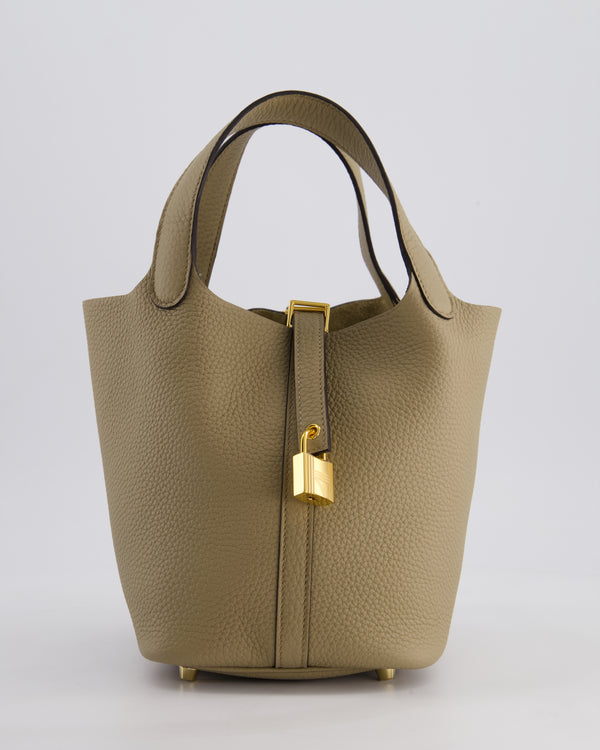 Hermès Picotin Lock Bag 18cm in Beige Marfa Clemence Leather with Gold Hardware