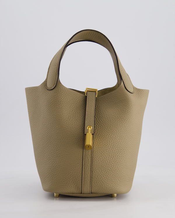 Hermès Picotin Lock Bag 18cm in Beige Marfa Clemence Leather with Gold Hardware