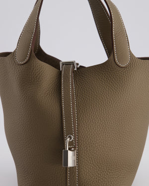 *RARE* Hermès Picotin Lock Bag 18cm in Etoupe Clemence Leather with Palladium Hardware