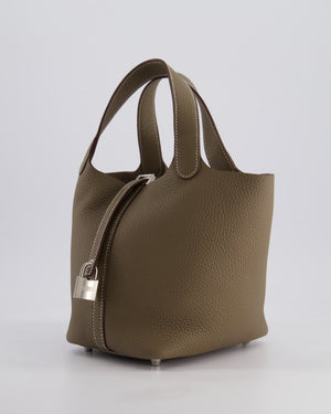 *RARE* Hermès Picotin Lock Bag 18cm in Etoupe Clemence Leather with Palladium Hardware