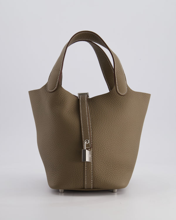 *RARE* Hermès Picotin Lock Bag 18cm in Etoupe Clemence Leather with Palladium Hardware