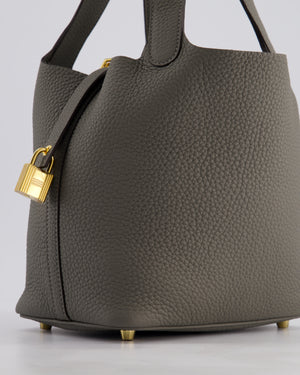 *HOT* Hermès Picotin Lock Bag 18cm in Gris Meyer Clemence Leather with Gold Hardware