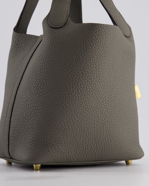 *HOT* Hermès Picotin Lock Bag 18cm in Gris Meyer Clemence Leather with Gold Hardware