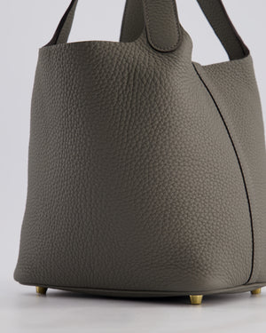 *HOT* Hermès Picotin Lock Bag 18cm in Gris Meyer Clemence Leather with Gold Hardware