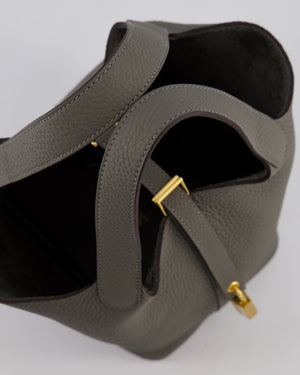 *HOT* Hermès Picotin Lock Bag 18cm in Gris Meyer Clemence Leather with Gold Hardware