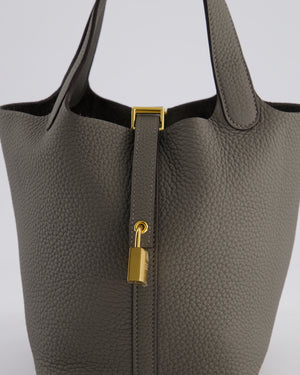 *HOT* Hermès Picotin Lock Bag 18cm in Gris Meyer Clemence Leather with Gold Hardware