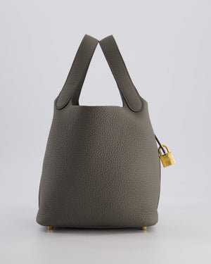 *HOT* Hermès Picotin Lock Bag 18cm in Gris Meyer Clemence Leather with Gold Hardware