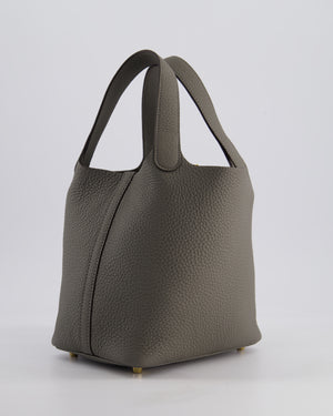 *HOT* Hermès Picotin Lock Bag 18cm in Gris Meyer Clemence Leather with Gold Hardware
