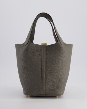*HOT* Hermès Picotin Lock Bag 18cm in Gris Meyer Clemence Leather with Gold Hardware