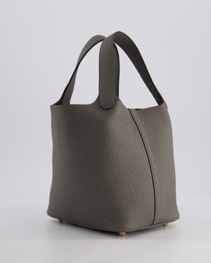 *HOT* Hermès Picotin Lock Bag 18cm in Gris Meyer Clemence Leather with Gold Hardware