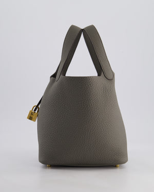 *HOT* Hermès Picotin Lock Bag 18cm in Gris Meyer Clemence Leather with Gold Hardware