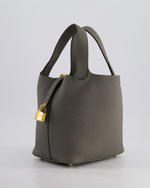 *HOT* Hermès Picotin Lock Bag 18cm in Gris Meyer Clemence Leather with Gold Hardware