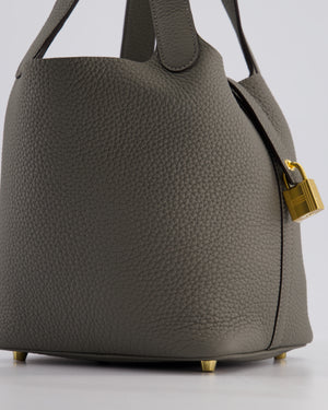 *HOT* Hermès Picotin Lock Bag 18cm in Gris Meyer Clemence Leather with Gold Hardware