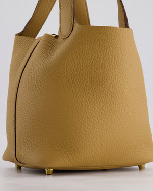 Hermès Picotin Lock Bag 18cm in Biscuit Clemence Leather with Gold Hardware