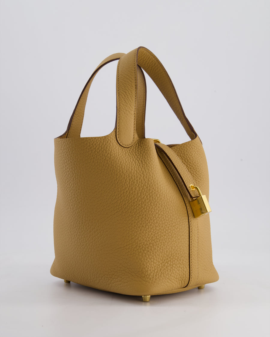Hermès Picotin Lock Bag 18cm in Biscuit Clemence Leather with Gold Hardware