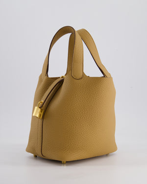 Hermès Picotin Lock Bag 18cm in Biscuit Clemence Leather with Gold Hardware