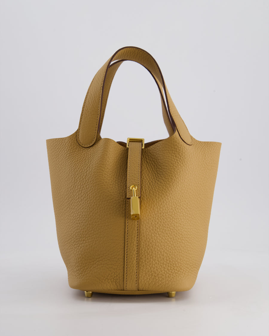 Hermès Picotin Lock Bag 18cm in Biscuit Clemence Leather with Gold Hardware