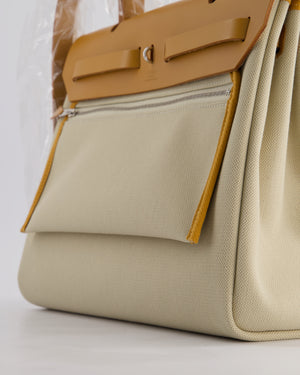 Hermès Herbag 31 Zip Bag in Beton Toile Officier Canvas, Naturel Sable Vache Hunter Leather with Palladium Hardware
