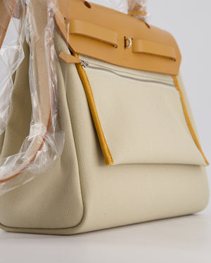 Hermès Herbag 31 Zip Bag in Beton Toile Officier Canvas, Naturel Sable Vache Hunter Leather with Palladium Hardware