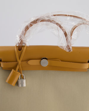 Hermès Herbag 31 Zip Bag in Beton Toile Officier Canvas, Naturel Sable Vache Hunter Leather with Palladium Hardware
