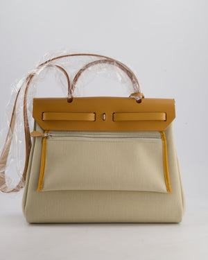 Hermès Herbag 31 Zip Bag in Beton Toile Officier Canvas, Naturel Sable Vache Hunter Leather with Palladium Hardware