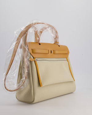 Hermès Herbag 31 Zip Bag in Beton Toile Officier Canvas, Naturel Sable Vache Hunter Leather with Palladium Hardware