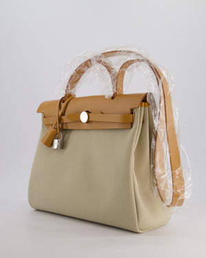 Hermès Herbag 31 Zip Bag in Beton Toile Officier Canvas, Naturel Sable Vache Hunter Leather with Palladium Hardware
