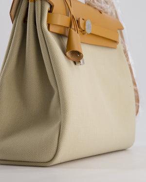 Hermès Herbag 31 Zip Bag in Beton Toile Officier Canvas, Naturel Sable Vache Hunter Leather with Palladium Hardware