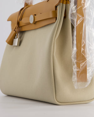 Hermès Herbag 31 Zip Bag in Beton Toile Officier Canvas, Naturel Sable Vache Hunter Leather with Palladium Hardware