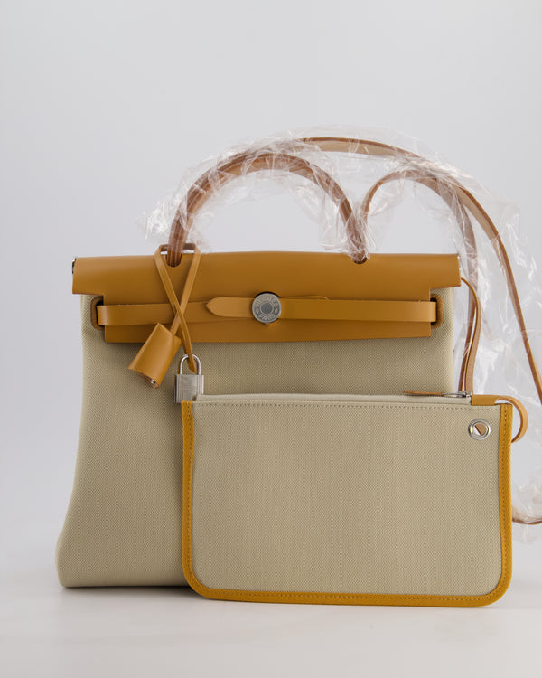 Hermès Herbag 31 Zip Bag in Beton Toile Officier Canvas, Naturel Sable Vache Hunter Leather with Palladium Hardware