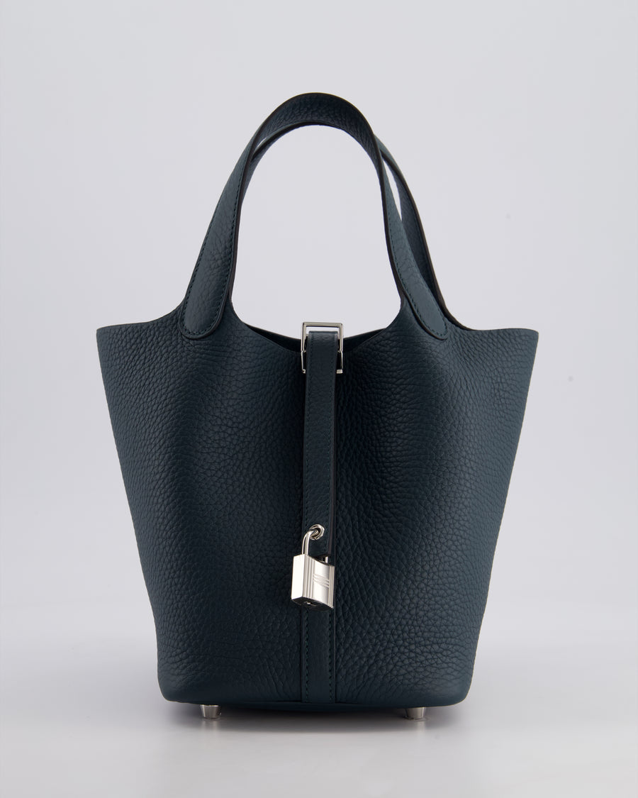 Hermès Picotin Lock Bag 18cm in Vert Cypres Clemence Leather with Palladium Hardware