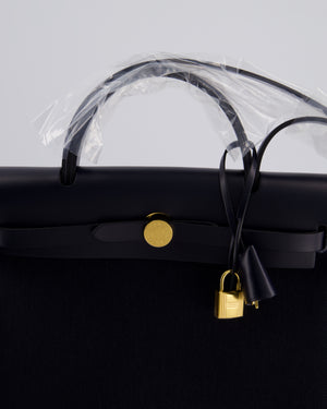 *ULTRA RARE* Hermès Herbag 31 Zip Bag in Bleu Indigo Denim Toile Militaire Canvas, Bleu Indigo Vache Hunter Leather with Gold Hardware