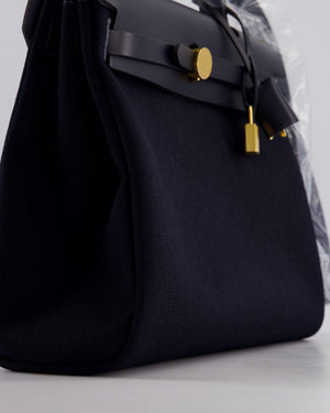 *ULTRA RARE* Hermès Herbag 31 Zip Bag in Bleu Indigo Denim Toile Militaire Canvas, Bleu Indigo Vache Hunter Leather with Gold Hardware