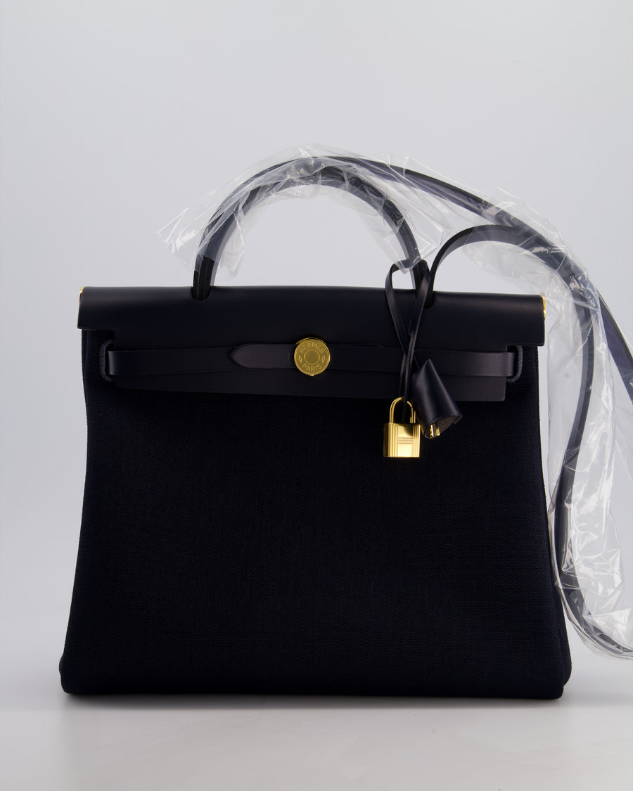 *ULTRA RARE* Hermès Herbag 31 Zip Bag in Bleu Indigo Denim Toile Militaire Canvas, Bleu Indigo Vache Hunter Leather with Gold Hardware