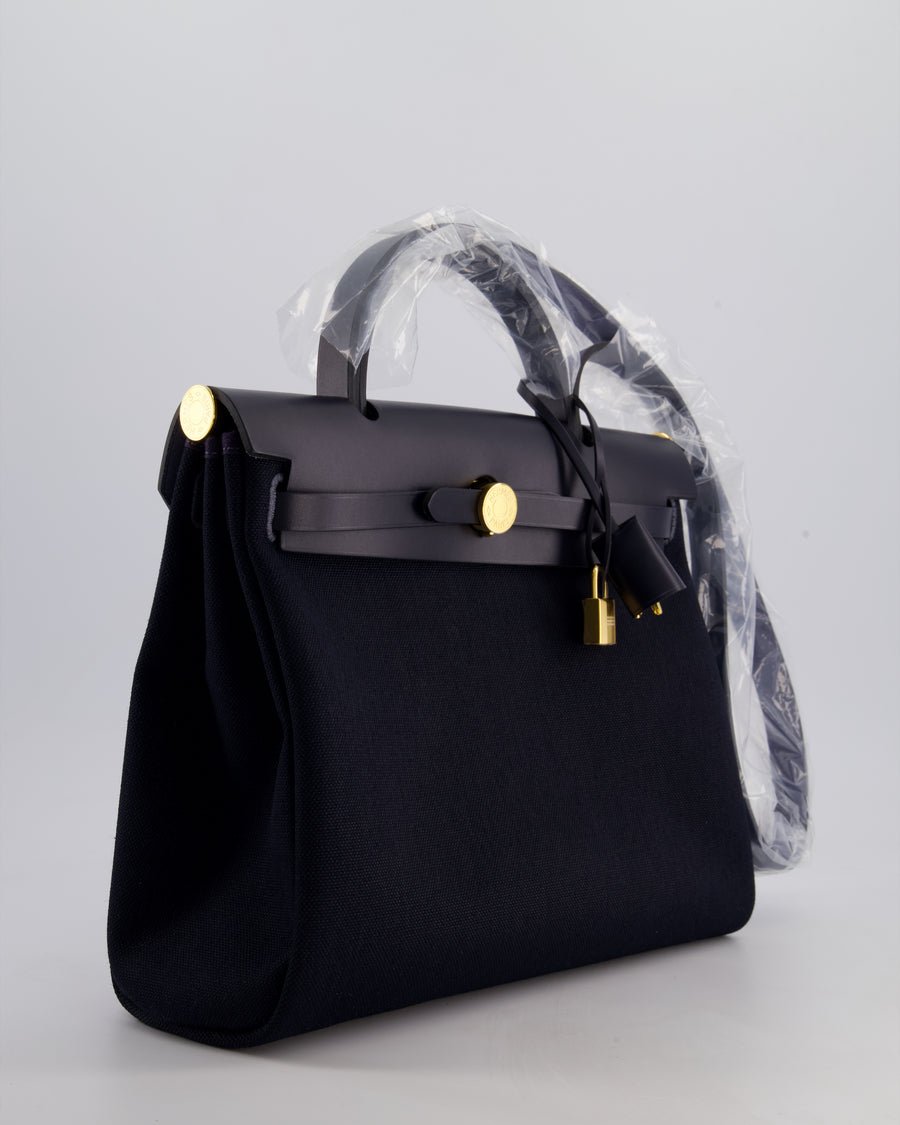 *ULTRA RARE* Hermès Herbag 31 Zip Bag in Bleu Indigo Denim Toile Militaire Canvas, Bleu Indigo Vache Hunter Leather with Gold Hardware