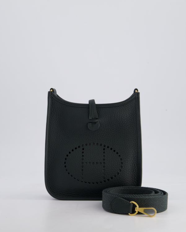 *HOT COLOUR* Hermès Mini Evelyne 16 Bag in Vert Mangrove Clemence Leather with Permabrass Hardware