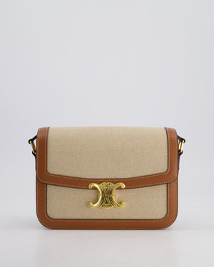 Celine Brown Canvas and Leather Triomphe Shoulder Bag with Gold Hardware