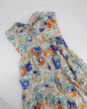 Zimmermann Blue Floral Bandeau Cut-Out Midi Dress with Blow Detail Size 0 (UK 8)