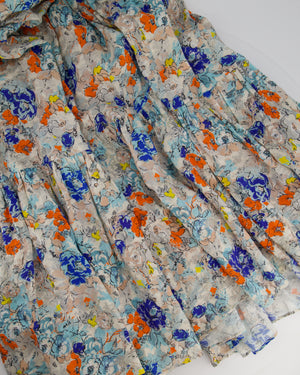 Zimmermann Blue Floral Bandeau Cut-Out Midi Dress with Blow Detail Size 0 (UK 8)