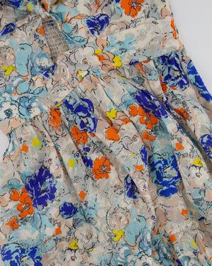 Zimmermann Blue Floral Bandeau Cut-Out Midi Dress with Blow Detail Size 0 (UK 8)