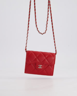Chanel Red Extra Small Wallet on Chain in Lambskin Leather with Silver Hardware