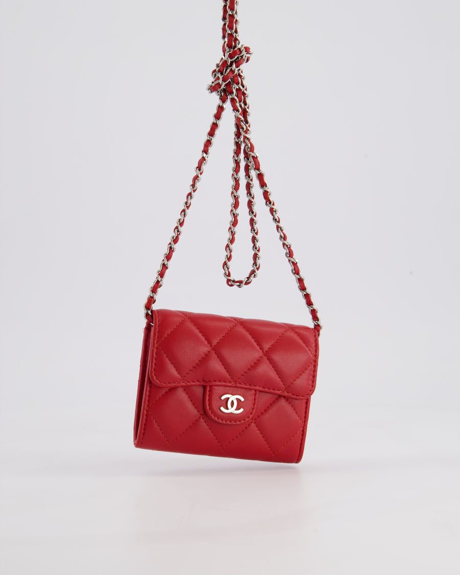 Chanel Red Extra Small Wallet on Chain in Lambskin Leather with Silver Hardware