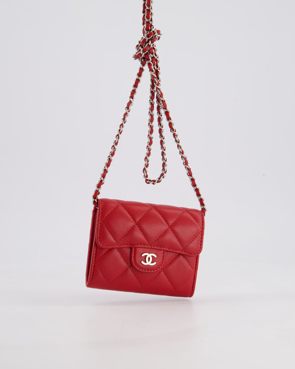 Chanel Red Extra Small Wallet on Chain in Lambskin Leather with Silver Hardware
