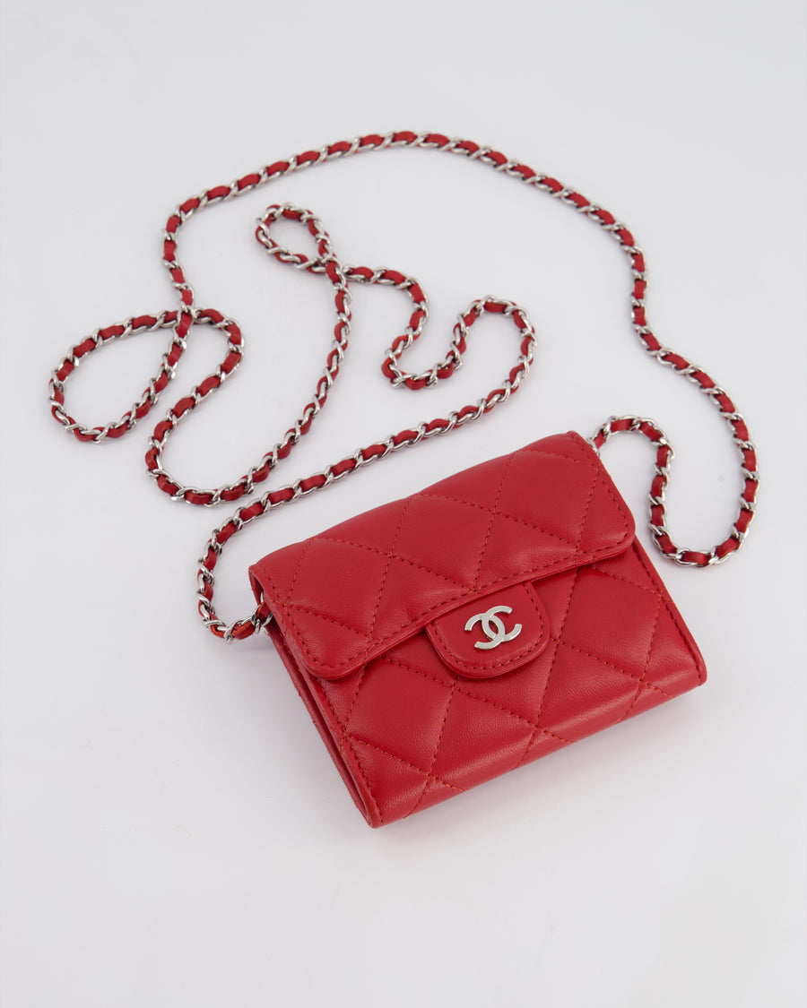 Chanel Red Extra Small Wallet on Chain in Lambskin Leather with Silver Hardware